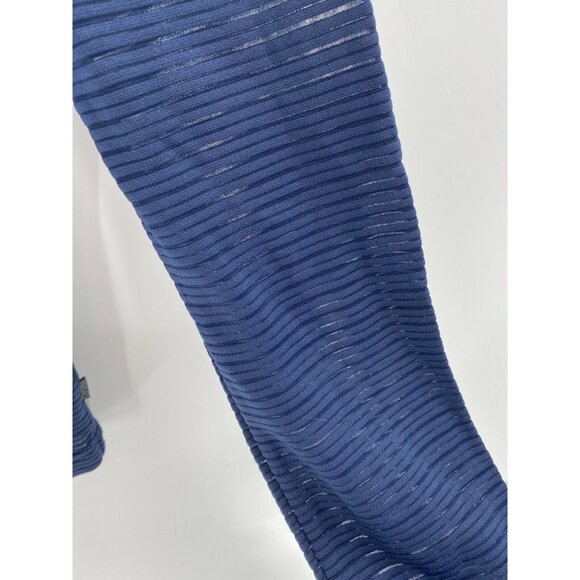 Versace Jeans Navy Blue Stripes Long Sleeve Fitted Sheer Mesh Blouse Top Sz L - Picture 7 of 12